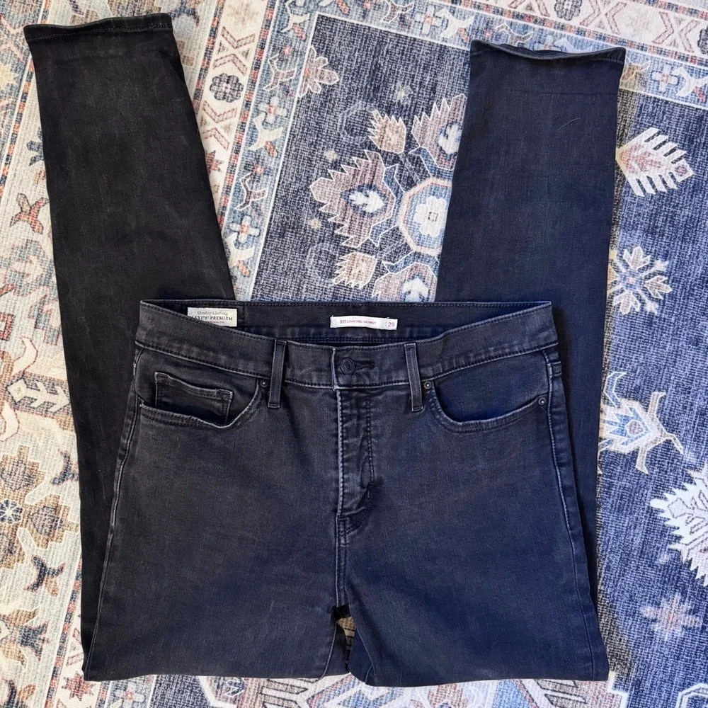 Levi’s Premium 311 Shaping Skinny Black Mid-Rise Womens Jeans Size 29 28” Inseam - Picture 2 of 13